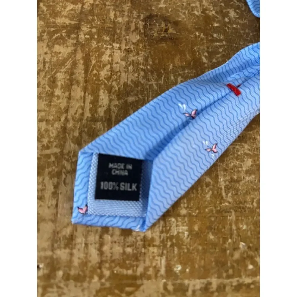 100% Silk Tie Whale Logo Nautical Preppy Light Blue and Pink Coastal